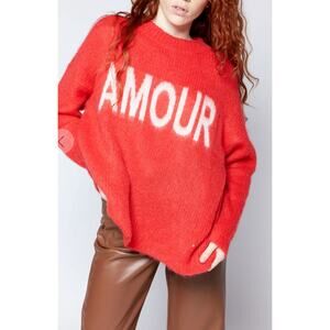 Suncoo Paris Amour Pull Passion Red Sweater Relaxed Fit Mohair Blend  XS